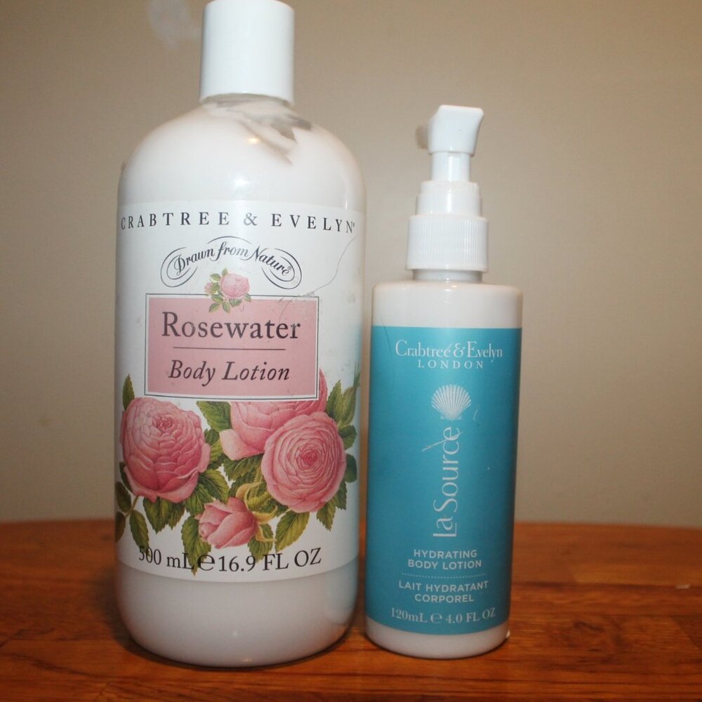 New Crabtree & Evelyn Rosewater Body Lotion & LaSource Lot Set